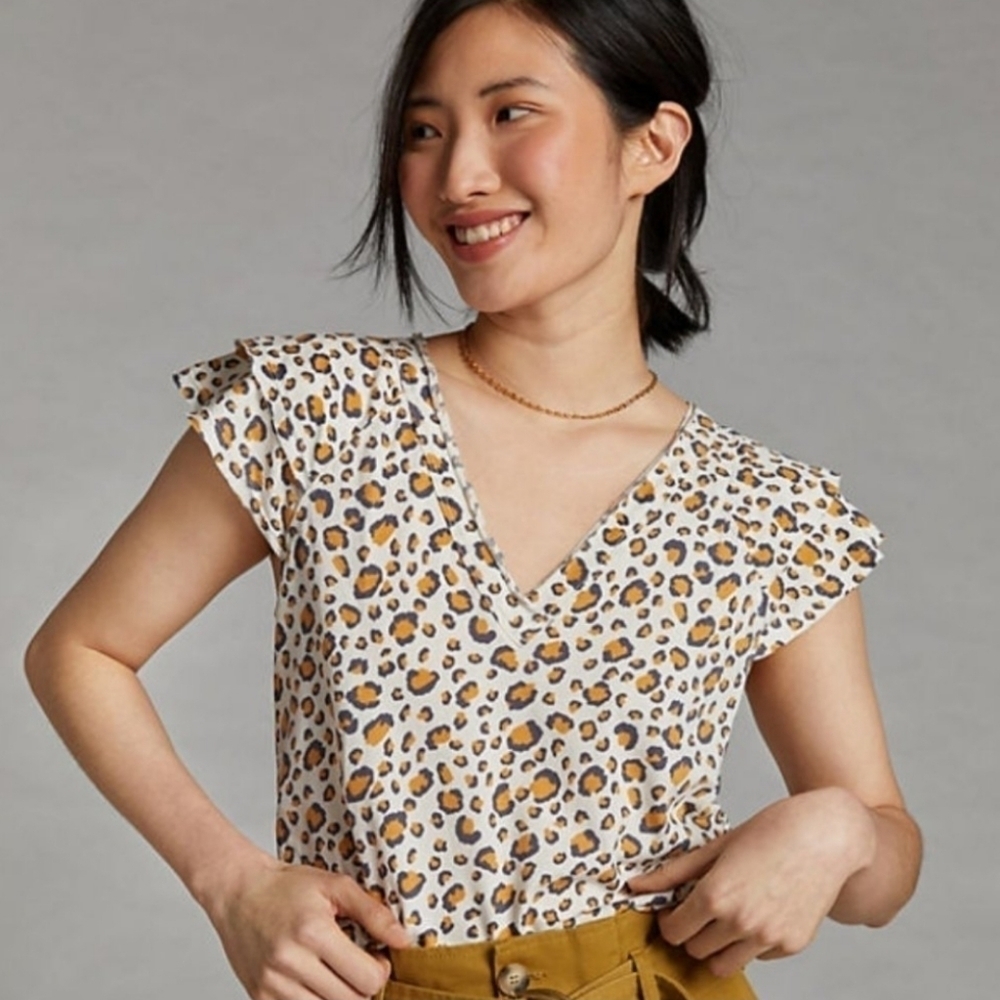 Anthropologie Maeve Catie Ruffle-Sleeve Top Xl